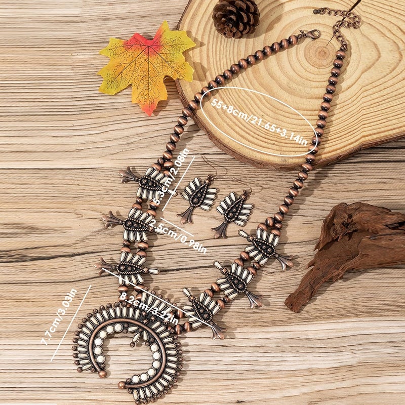 JMScape 4 PCS Western Turquoise Jewelry for Women Boho Vintage Navajo Pearl Necklace Earring Bracelet Ring Set Country Cowgirl Accessories for Gift - Image 5